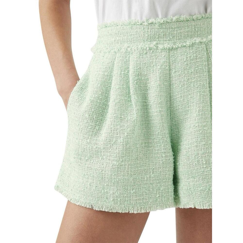 AJE Mint Tweed Fringe Designer Pleated Shorts High Waist Tailored Parisian Sz 8